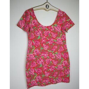 LEGGIADRO - WOMENS' PINK FLORAL PRINT STRETCH KNIT DRESS - SIZE XL